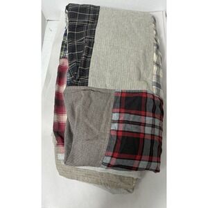 Eddie Bauer Patchwork Duvet Cover Size Full Gray & Red 100% Cotton Button Close